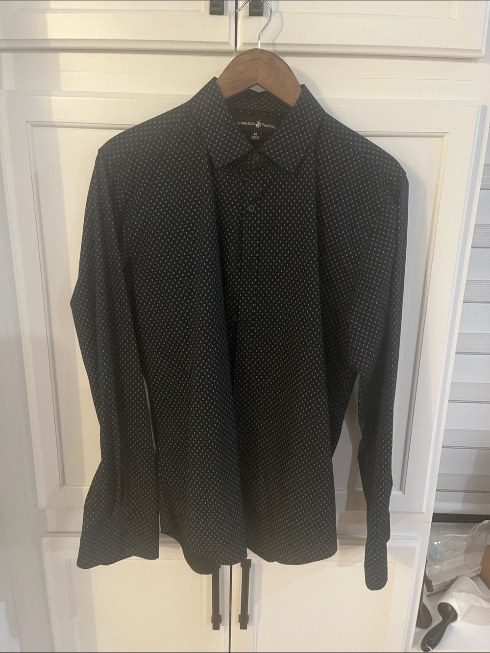 Beverly Hills Polo Club Men’s Black Button-Up Shirt with blue Micro Dot Print